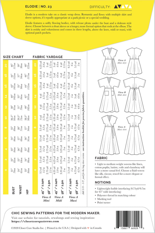 Elodie Wrap Dress Pattern by Closet Core Patterns - Special Order
