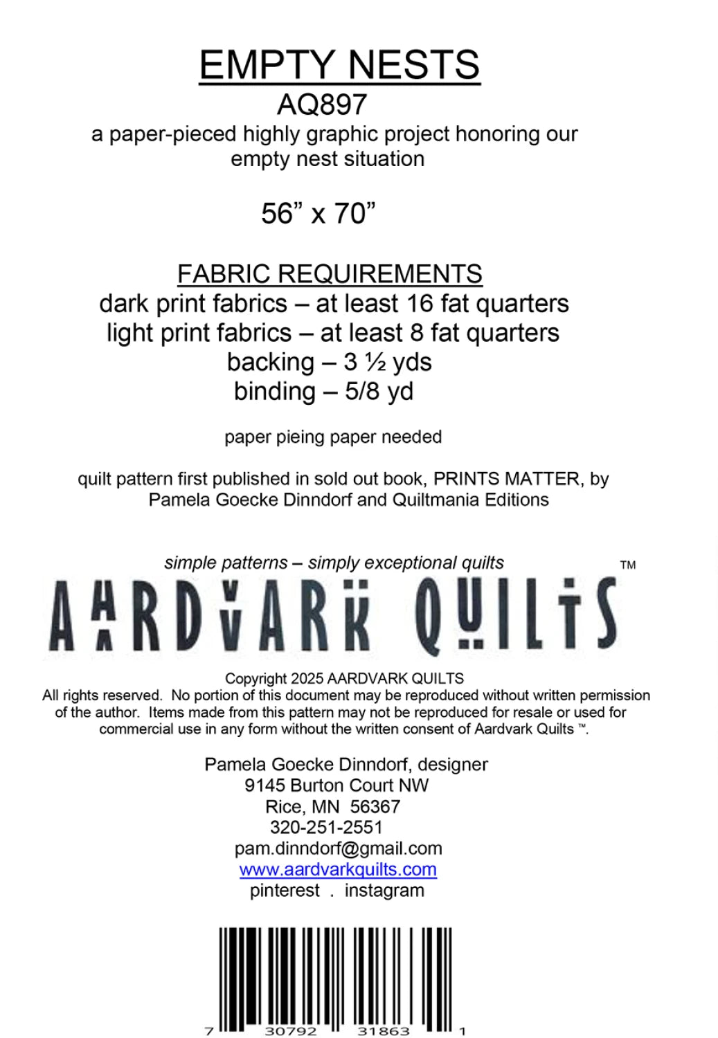 Empty Nests Quilt Pattern by Aardvark Quilts