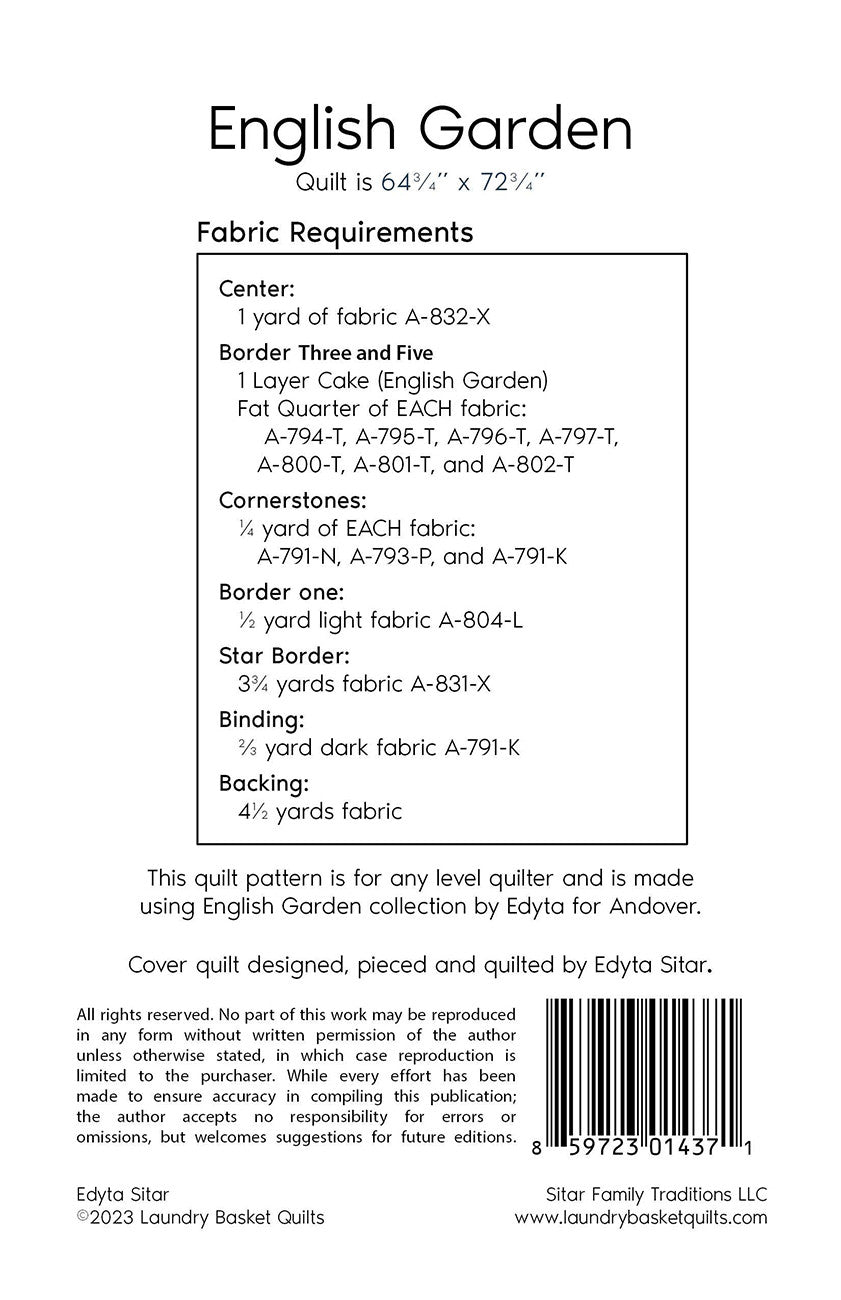 English Garden Quilt Pattern by Laundry Basket Quilts