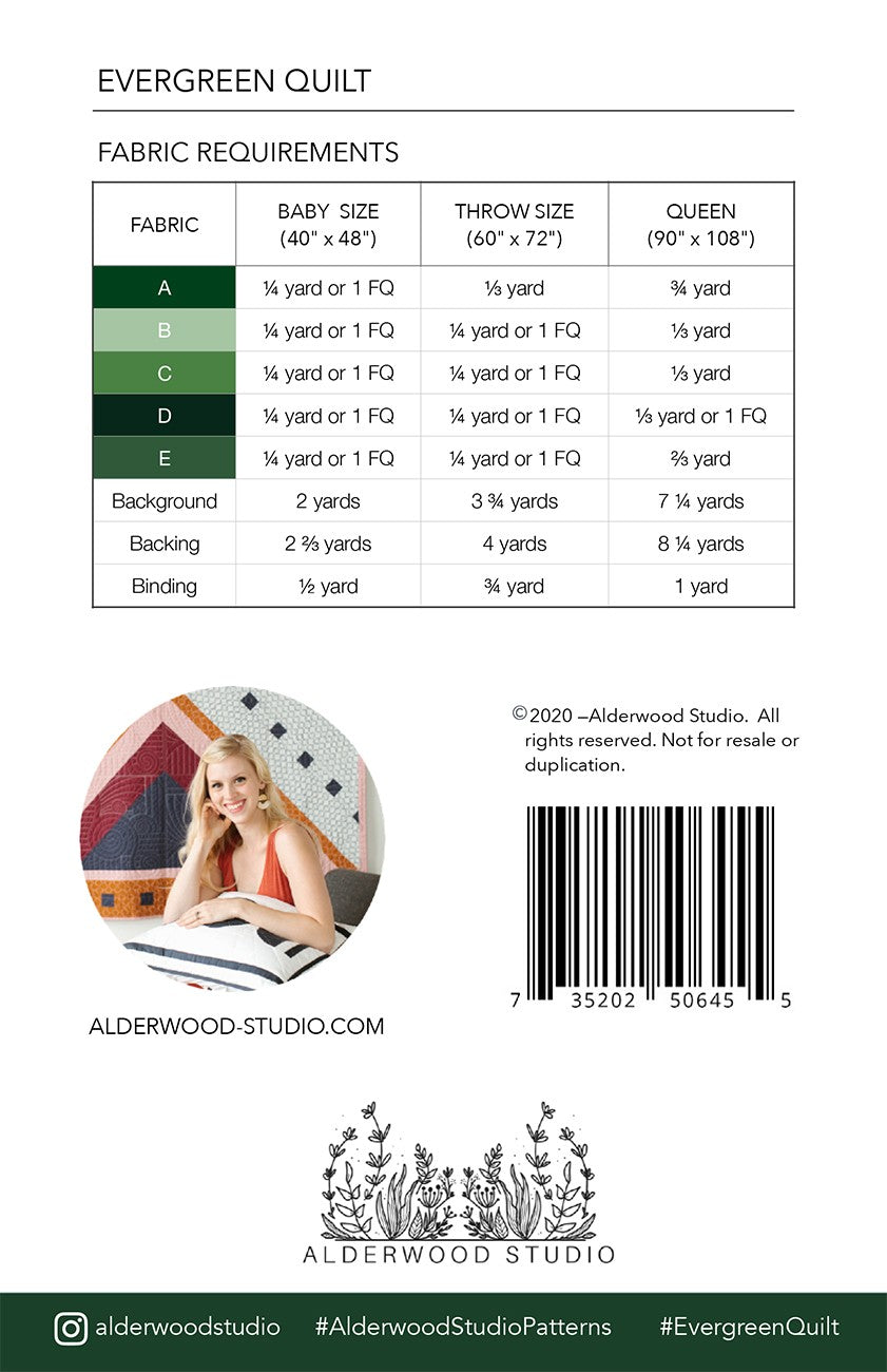 Evergreen Quilt Pattern by Alderwood Studio