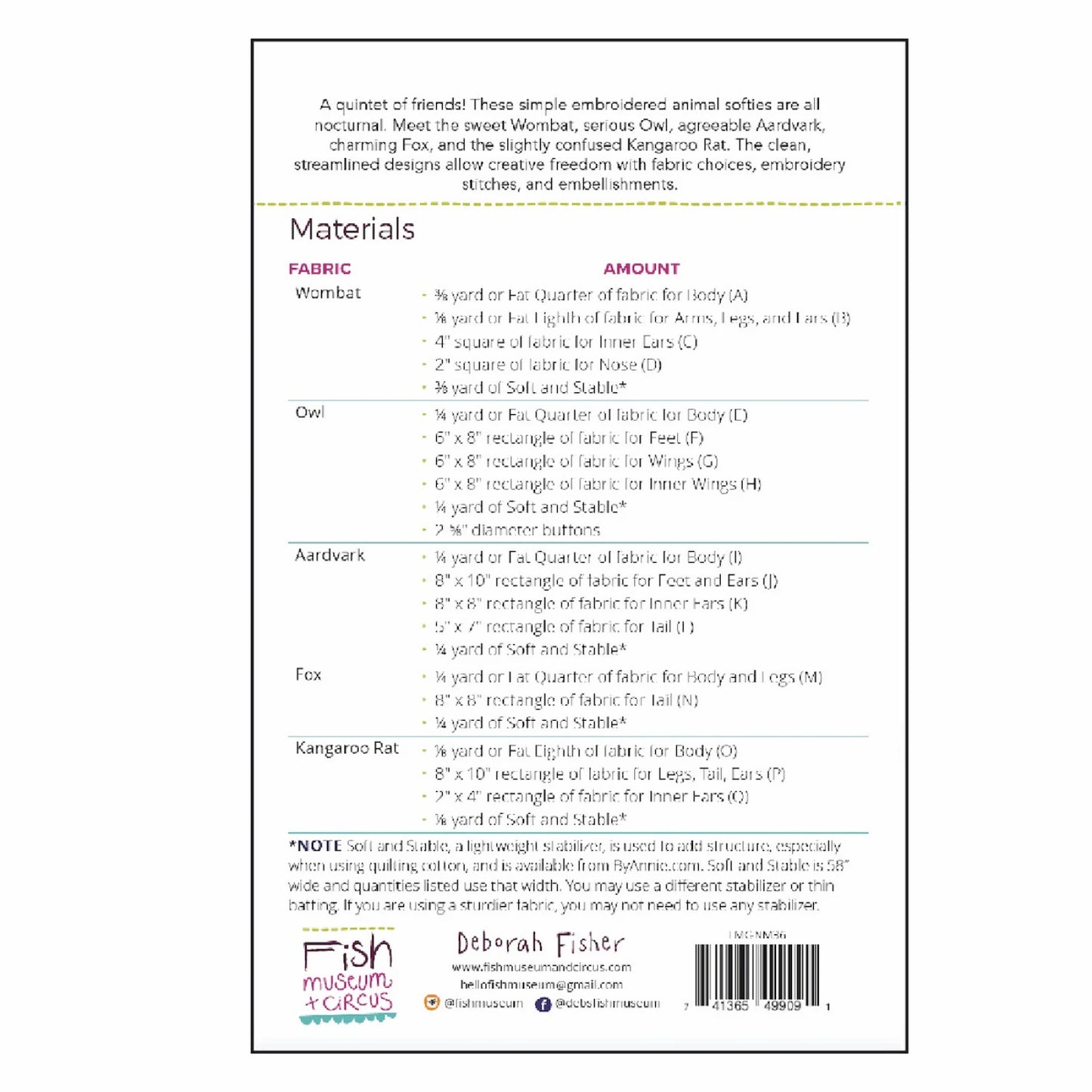 Nocturnal Menagerie Softies Pattern by Fish Museum + Circus