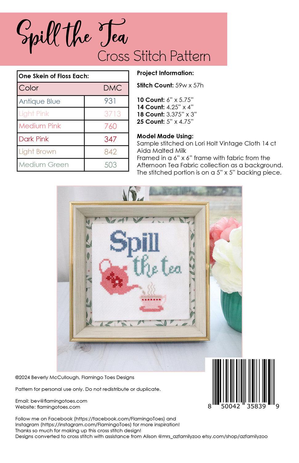 Spill the Tea Cross Stitch Pattern # FT-8399 - Special Order