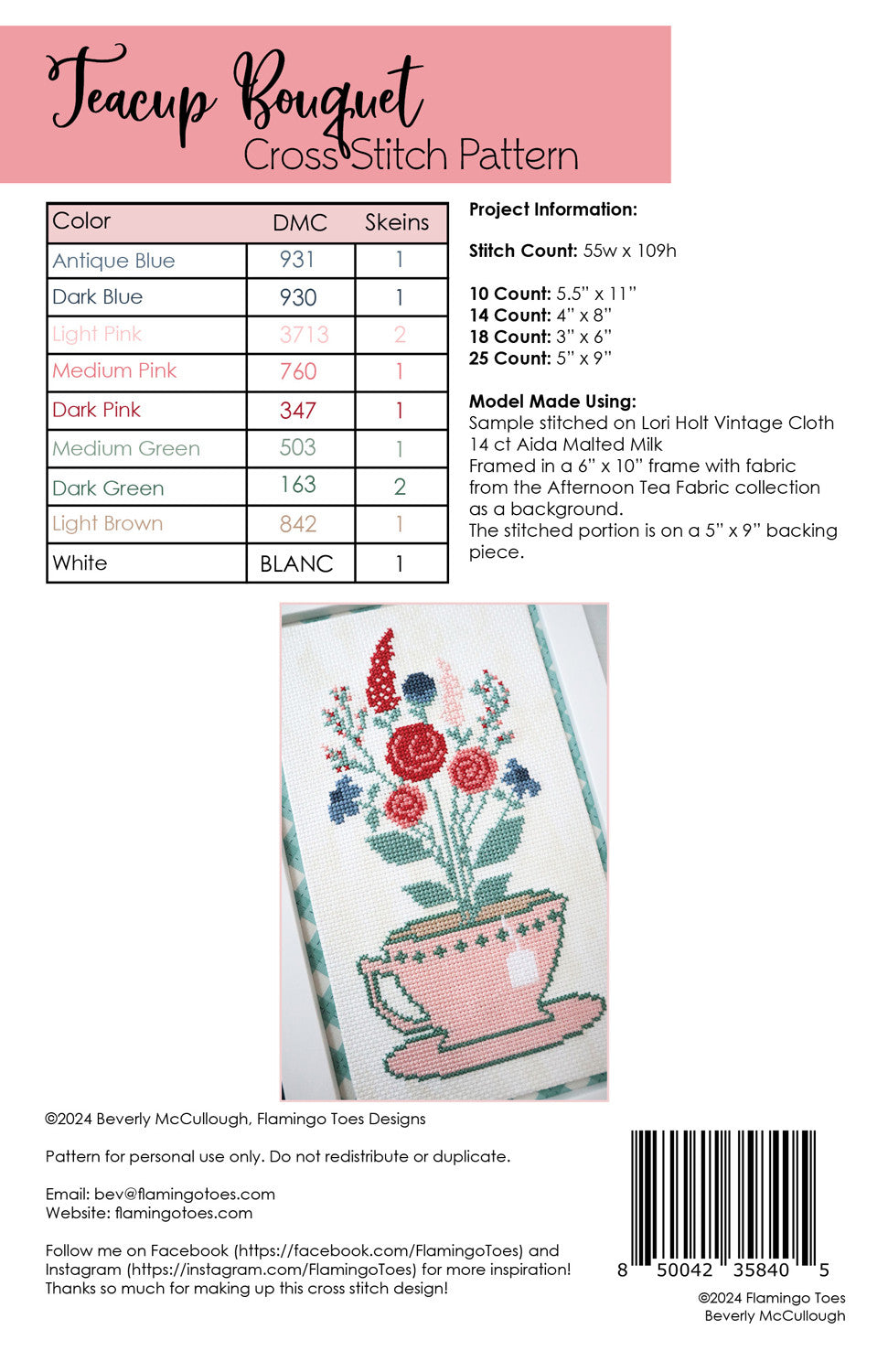 Teacup Bouquet Cross Stitch # FT-8405 - Special Order