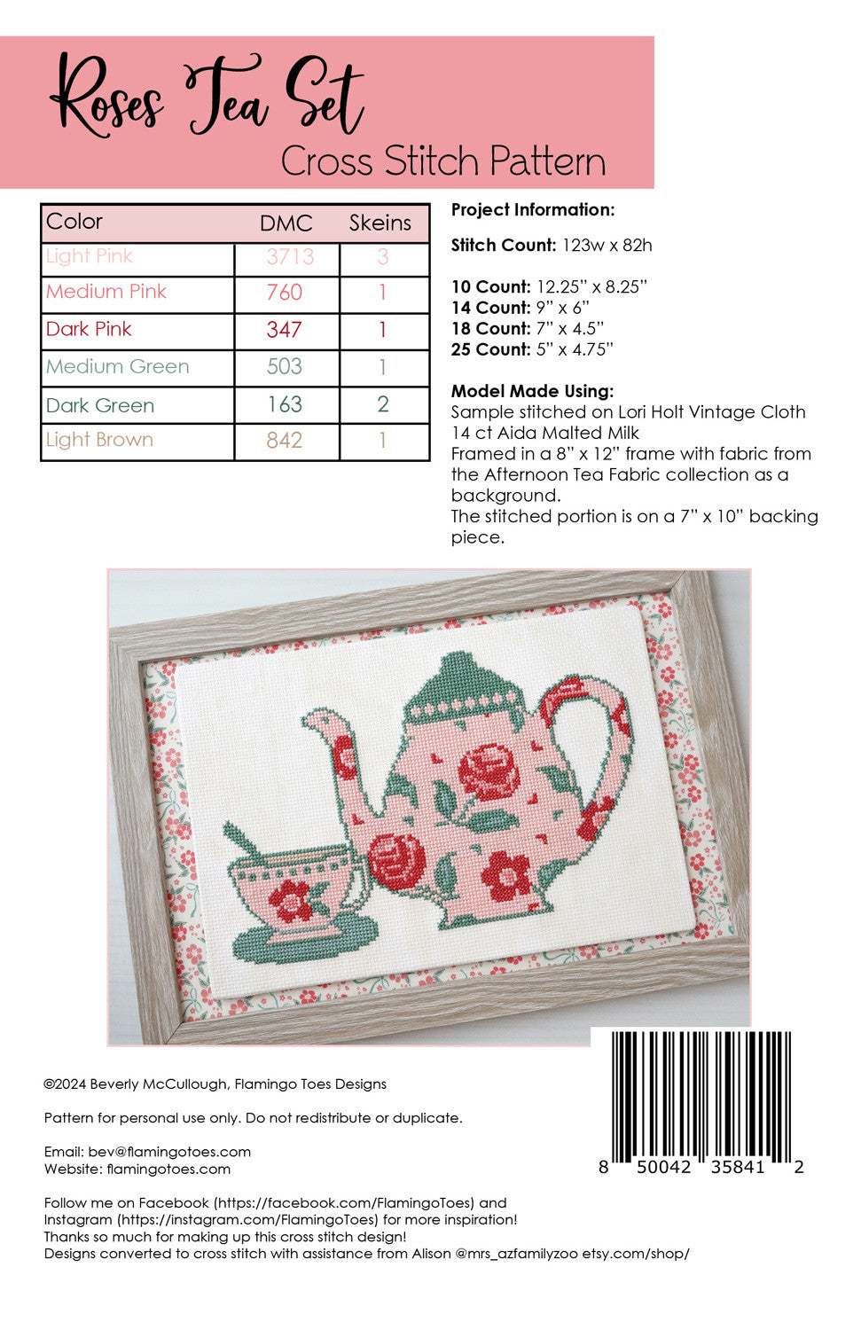 Roses Tea Set Cross Stitch Pattern # FT-8412 - Special Order