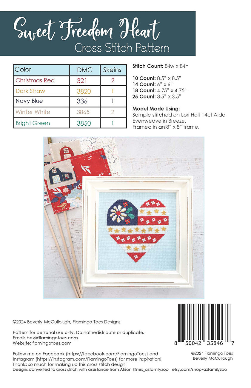 Sweet Freedom Heart Cross Stitch Pattern # FT-8467 - Special Order