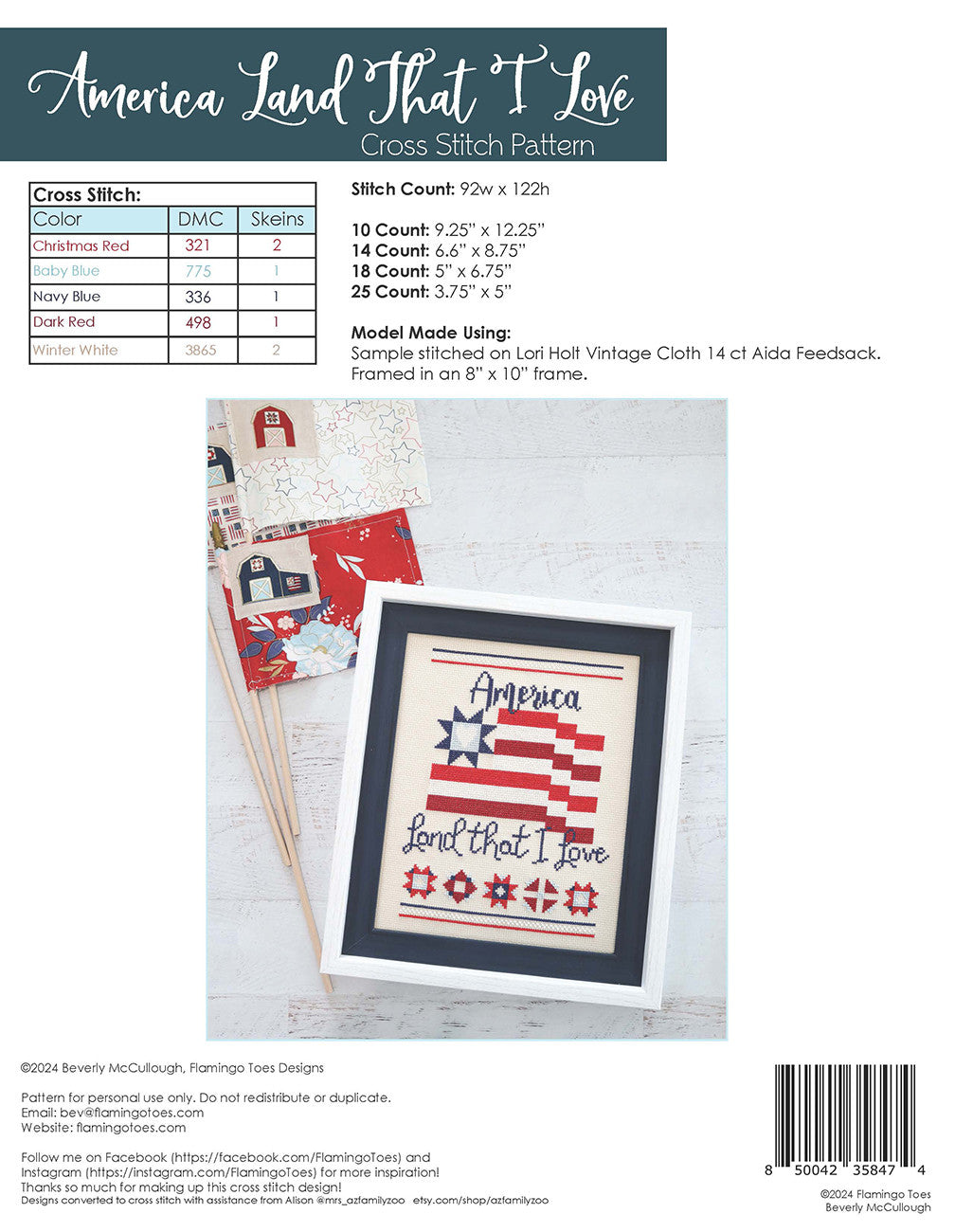 America Cross Stitch Pattern # FT-8474 - Special Order