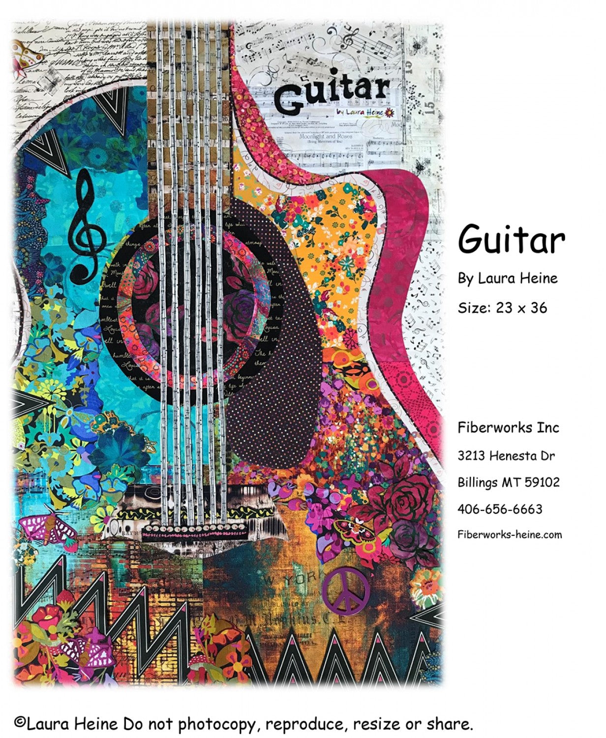 Guitar Collage Pattern by Laura Heine # FWLHGUITAR - Special Order