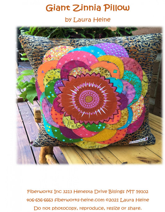 Giant Zinnia Pillow Collage Pattern by Laura Heine # FWLHGZP - Special Order