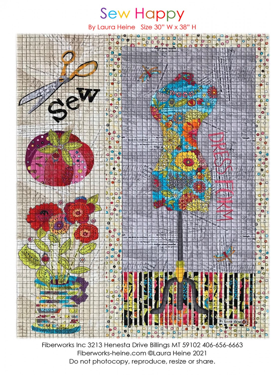 Sew Happy Collage Pattern by Laura Heine # FWLHSEWHAPPY - Special Order