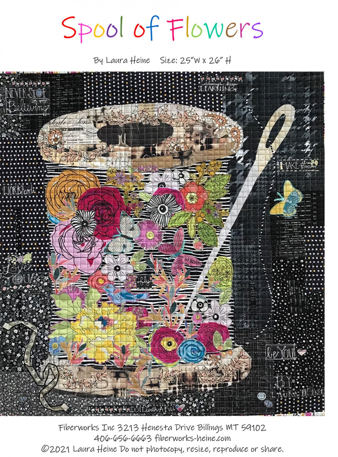 Spool of Flowers Collage Pattern by Laura Heine # FWLHSOF - Special Order