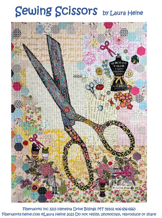 Sewing Scissors Collage Pattern by Laura Heine # FWLHSS - Special Order