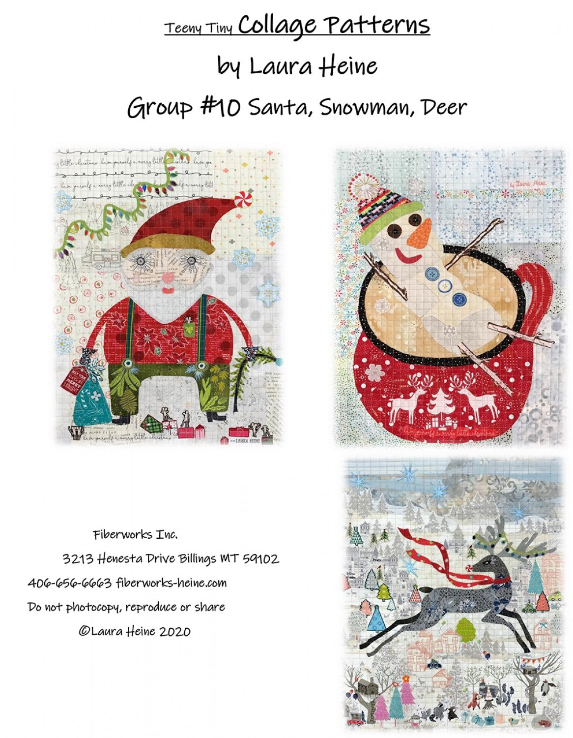 Teeny Tiny Collage Pattern Group #10 Santa Snowman Deer by Laura Heine # FWLHTT10 - Special Order - Special Order