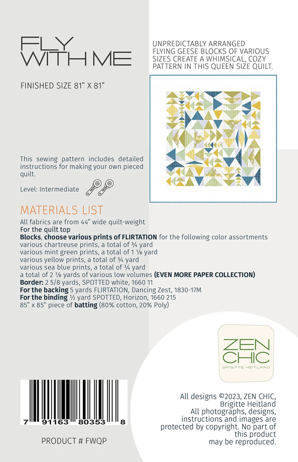 Dolce Roma by Zen Chic : Fly With Me Quilt Kit