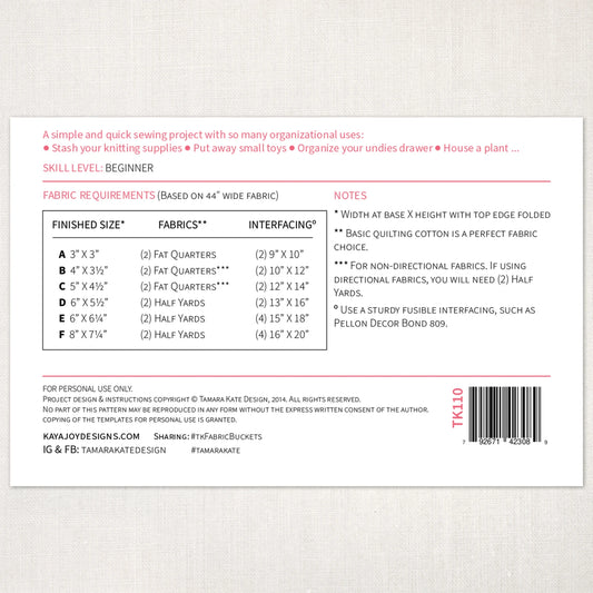 Fabric Baskets Sewing Pattern by Tamara Kate