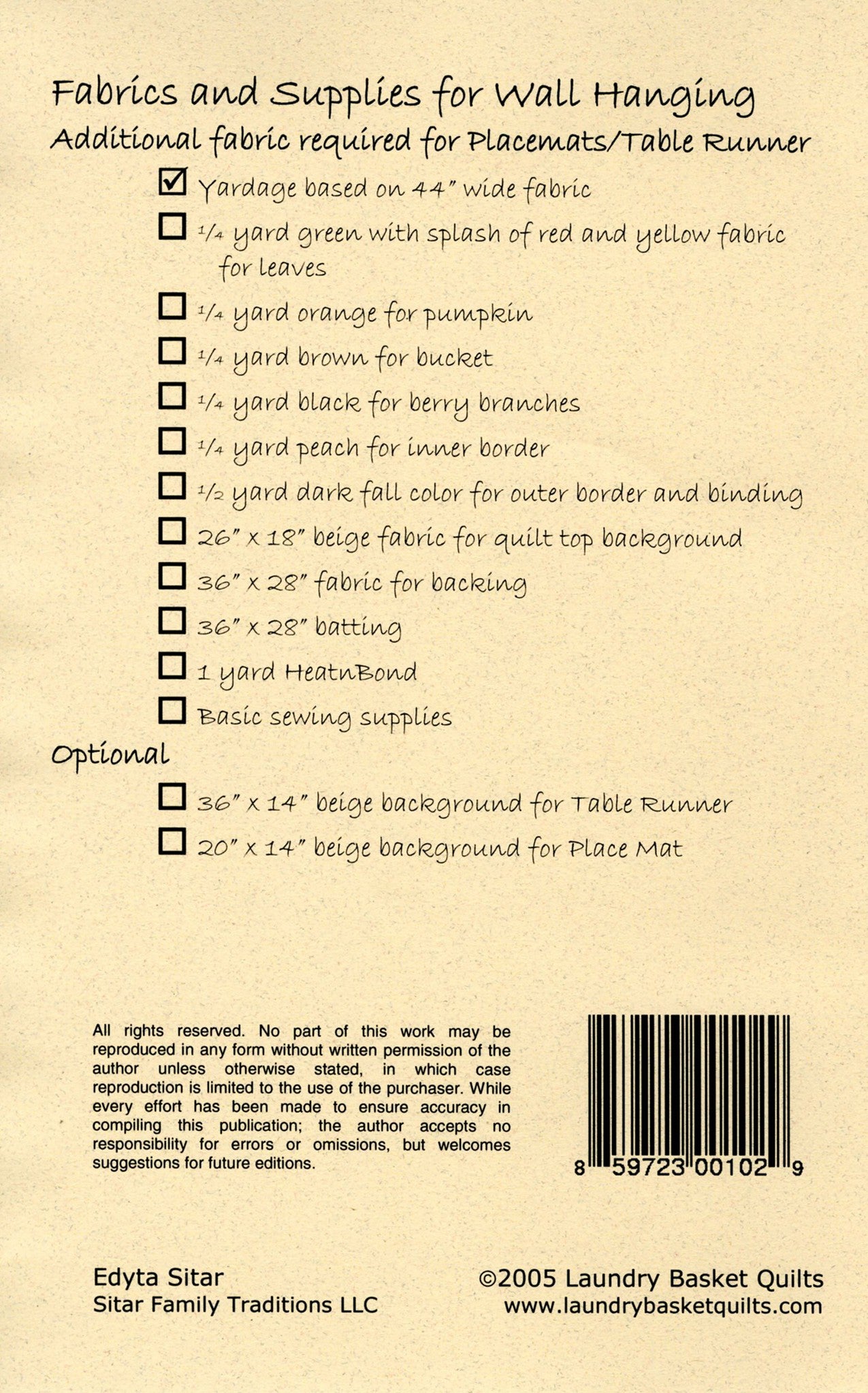 Fall Memories Quilt & Table Runner # LBQ22 - Special Order