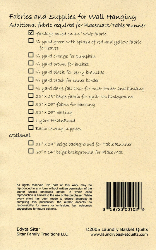 Fall Memories Quilt & Table Runner Pattern by Laundry Basket Quilts