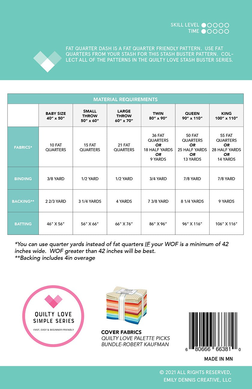 Fat Quarter Dash Quilt Pattern by Quilty Love