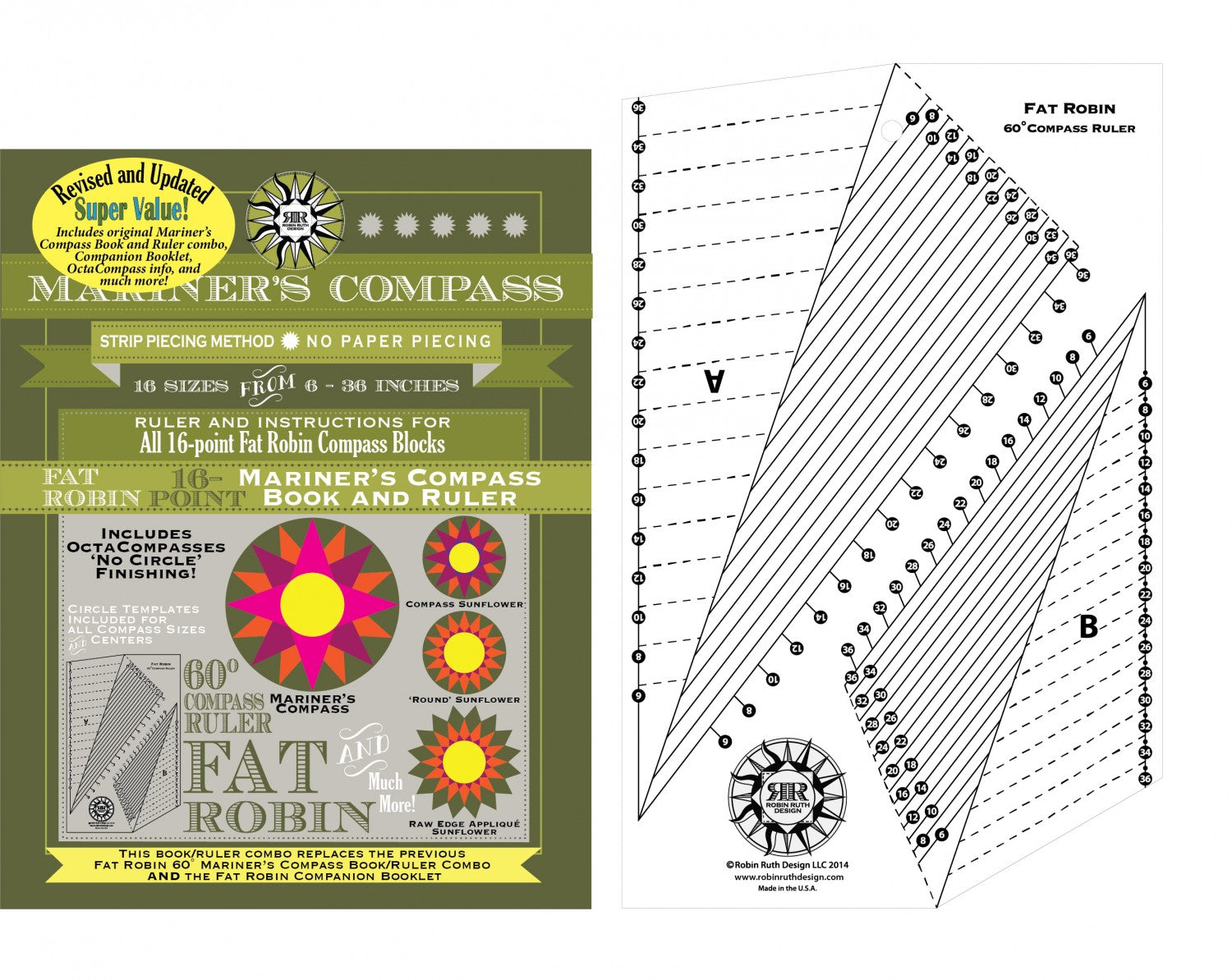 Fat Robin 16 Point Mariner's Compass Book and Ruler Combo # RR184 - Sp ...