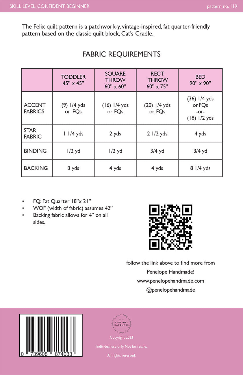 Felix Quilt Quilt Pattern by Penelope Handmade