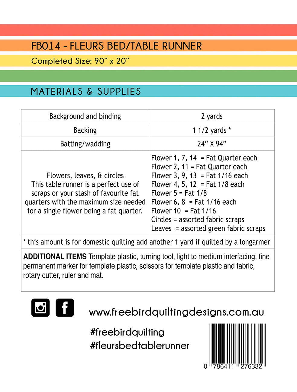 Fleurs Table or Bed Runner Applique Pattern by Free Bird Quilting Designs