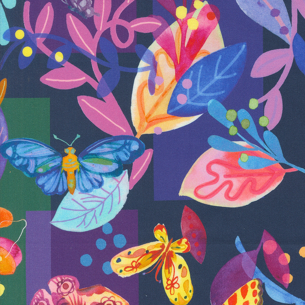 Flower Patches by Amarylis Henderson : Butterfly Meander Midnight 21820 16