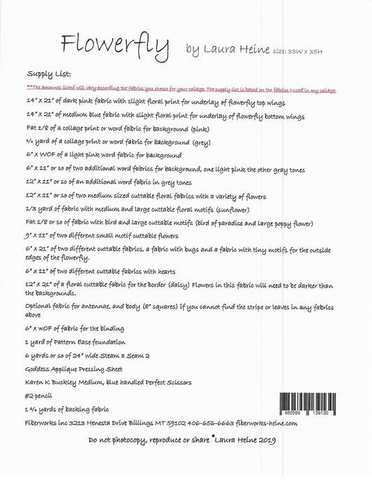 Flowerfly A Butterfly Collage Pattern # FWLHFLWRFLY - Special Order