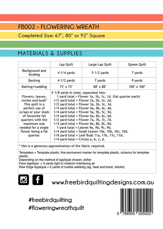 Flowering Wreath Applique Quilt Pattern by Free Bird Quilting Designs