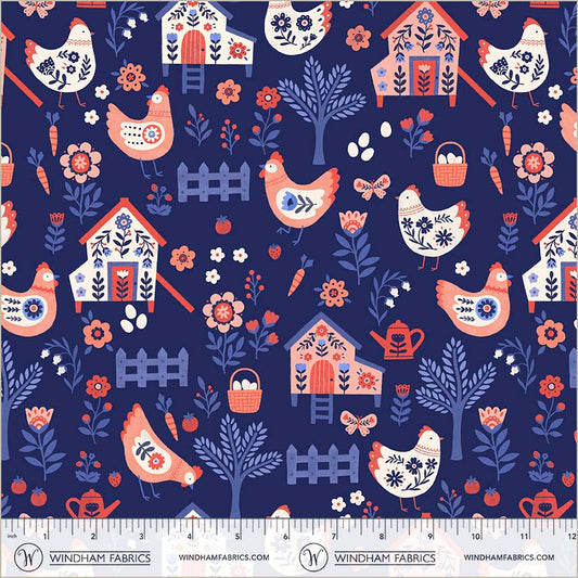 Folky Chicken by Natalie Briscoe : Chicken Co-op Indigo 55237-2