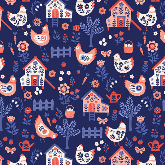 Folky Chicken by Natalie Briscoe : Chicken Co-op Indigo 55237-2
