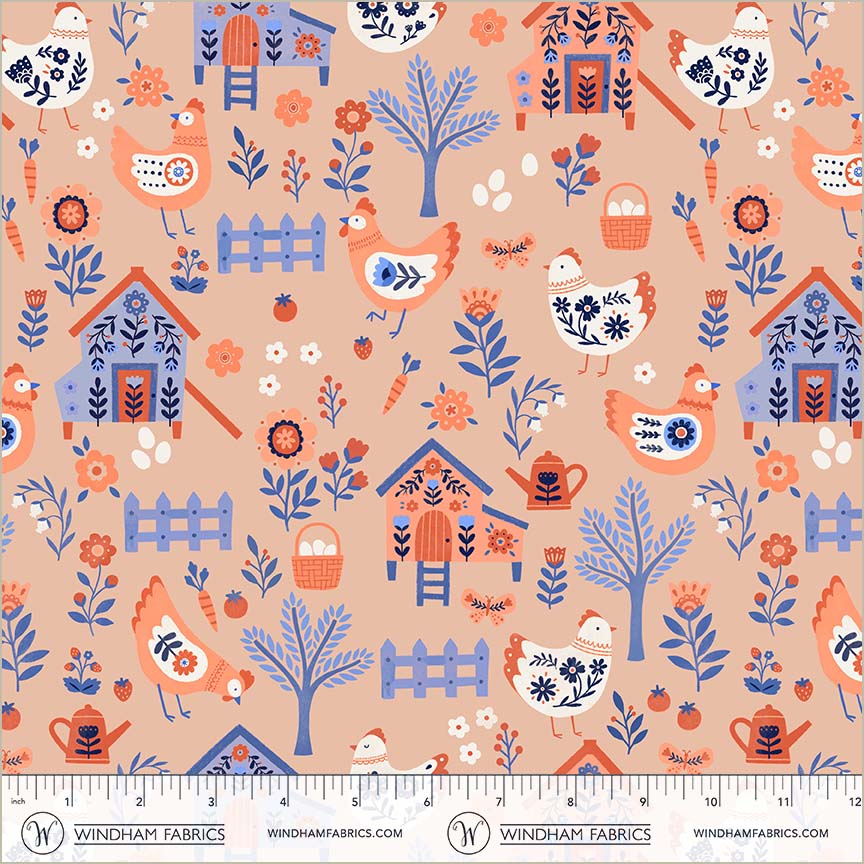 Folky Chicken by Natalie Briscoe : Chicken Co-op Peach 55237-1