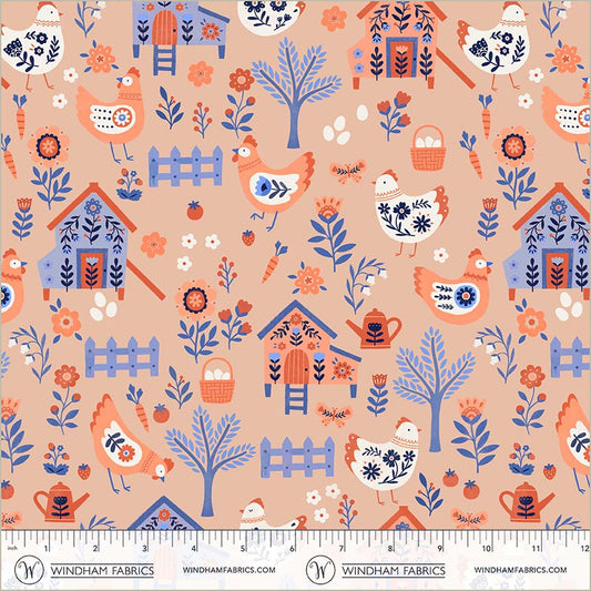 Folky Chicken by Natalie Briscoe : Chicken Co-op Peach 55237-1