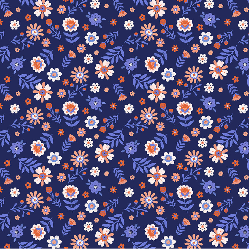 Folky Chicken by Natalie Briscoe : Folky Floral Indigo 55241-2