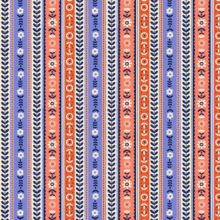 Folky Chicken by Natalie Briscoe : Ribbon Stripe Cobalt 55239-5