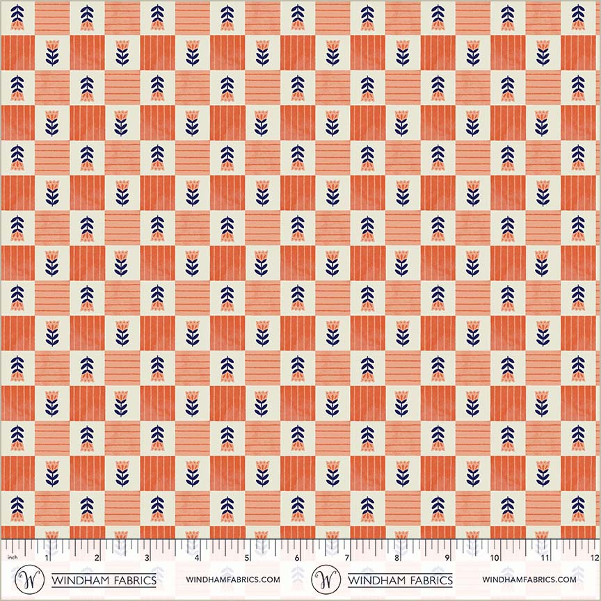 Folky Chicken by Natalie Briscoe : Tulip Check Coral 55242-7