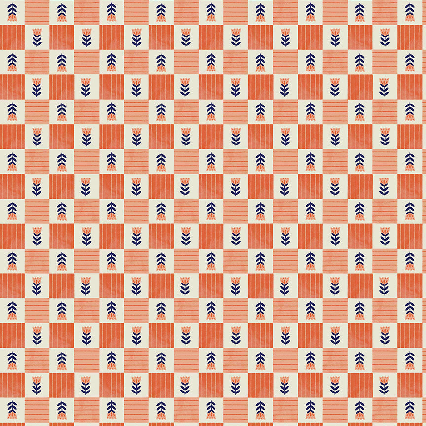 Folky Chicken by Natalie Briscoe : Tulip Check Coral 55242-7