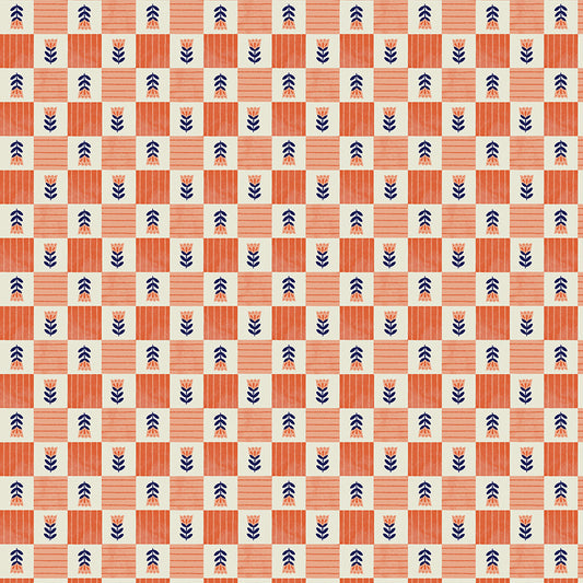Folky Chicken by Natalie Briscoe : Tulip Check Coral 55242-7