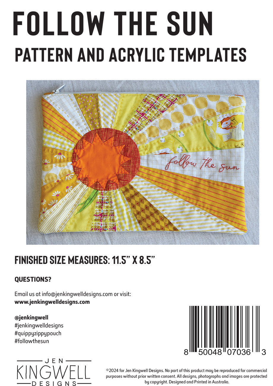 Follow The Sun Quippy Zippy Pouch Pattern by Jen Kingwell Designs - Special Order