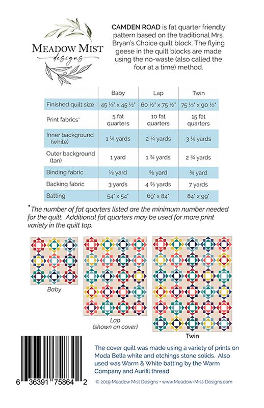 **For Kits** Camden Road # MMD 1075 * Sent out to customers who didn't get pattern with kit*