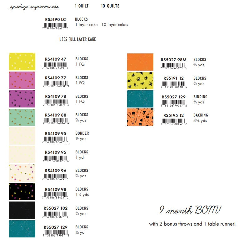 Freaky Familiars by Ruby Star Society : Boo Crew BOM Quilt Kit