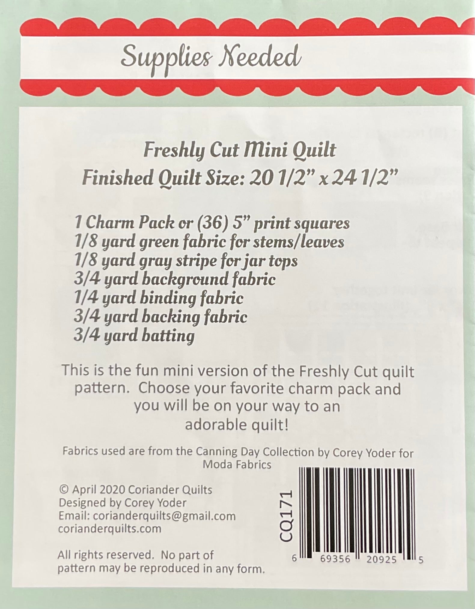 Freshly Cut Mini Quilt Kit - 2 Different Styles