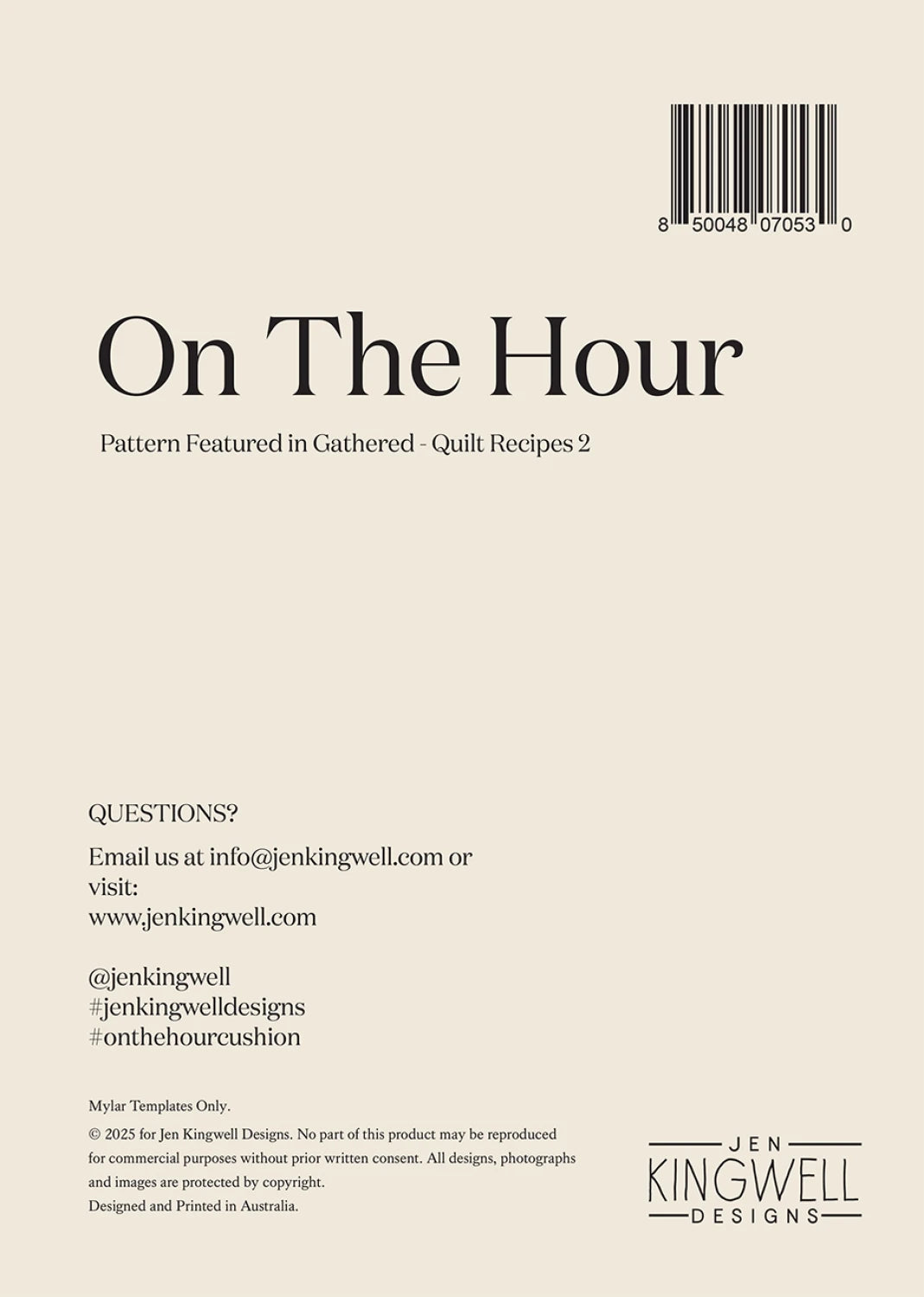 Gathered - Quilt Recipes 2 by Jen Kingwell Designs : On The Hour Mylar Template Set