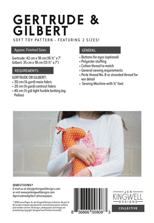 Gertrude & Gilbert Stuffed Toy Pattern by Jen Kingwell Designs - Special Order
