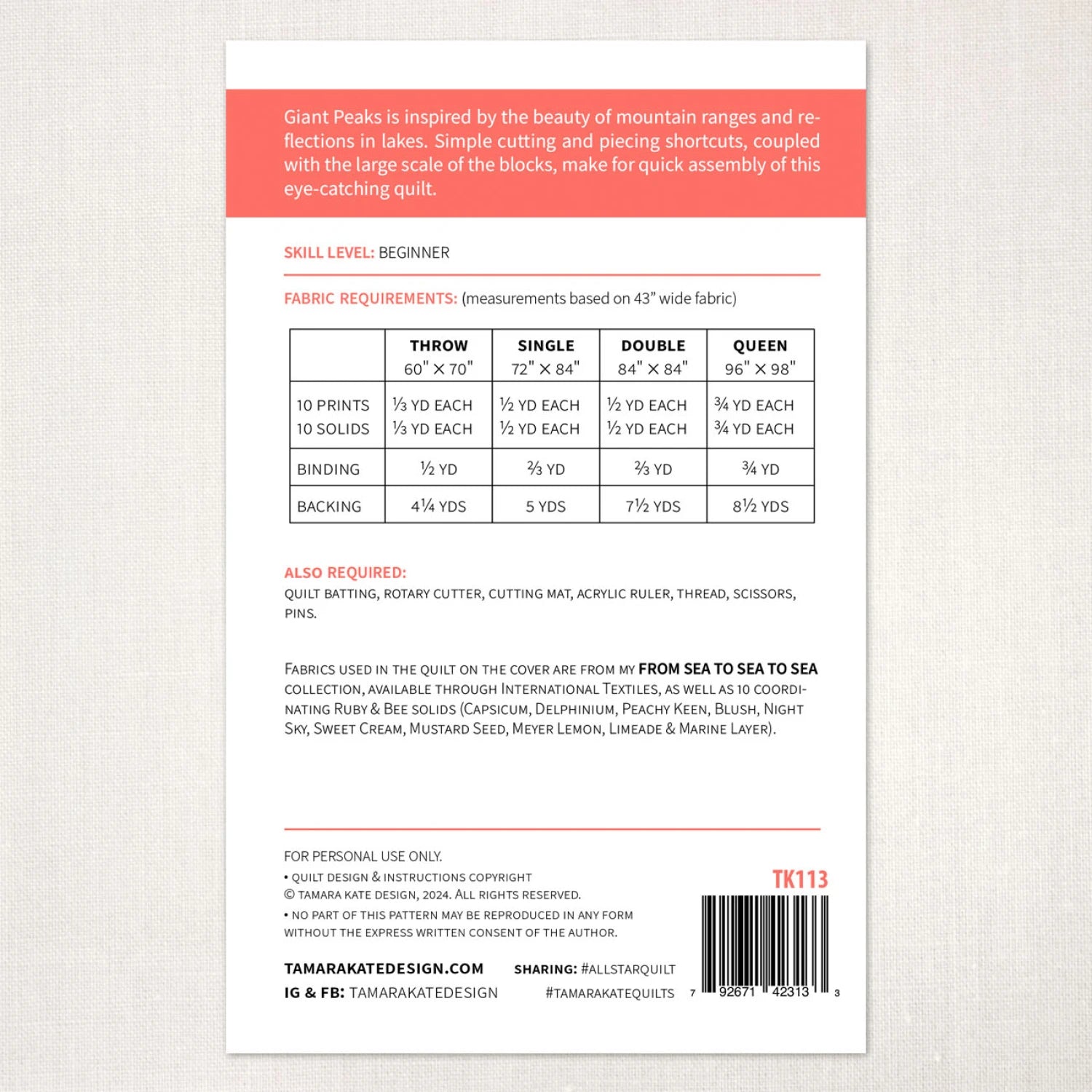 Giant Peaks Quilt Pattern by Tamara Kate