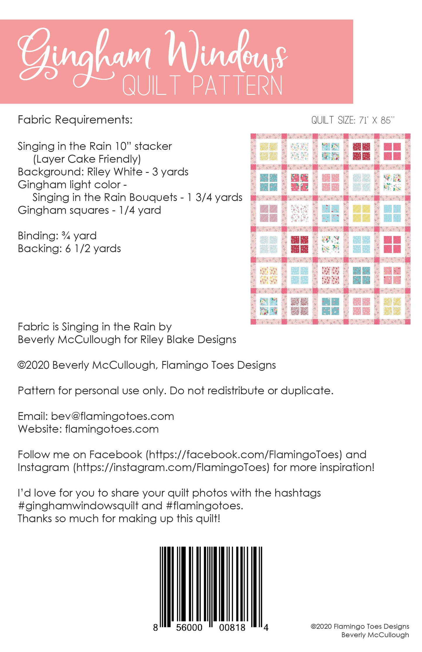 Gingham Windows Quilt Pattern by Flamingo Toes - Special Order
