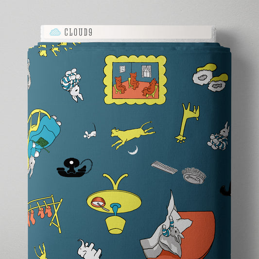 Goodnight Moon by Cloud9 Fabrics : Tossed Teal 227857