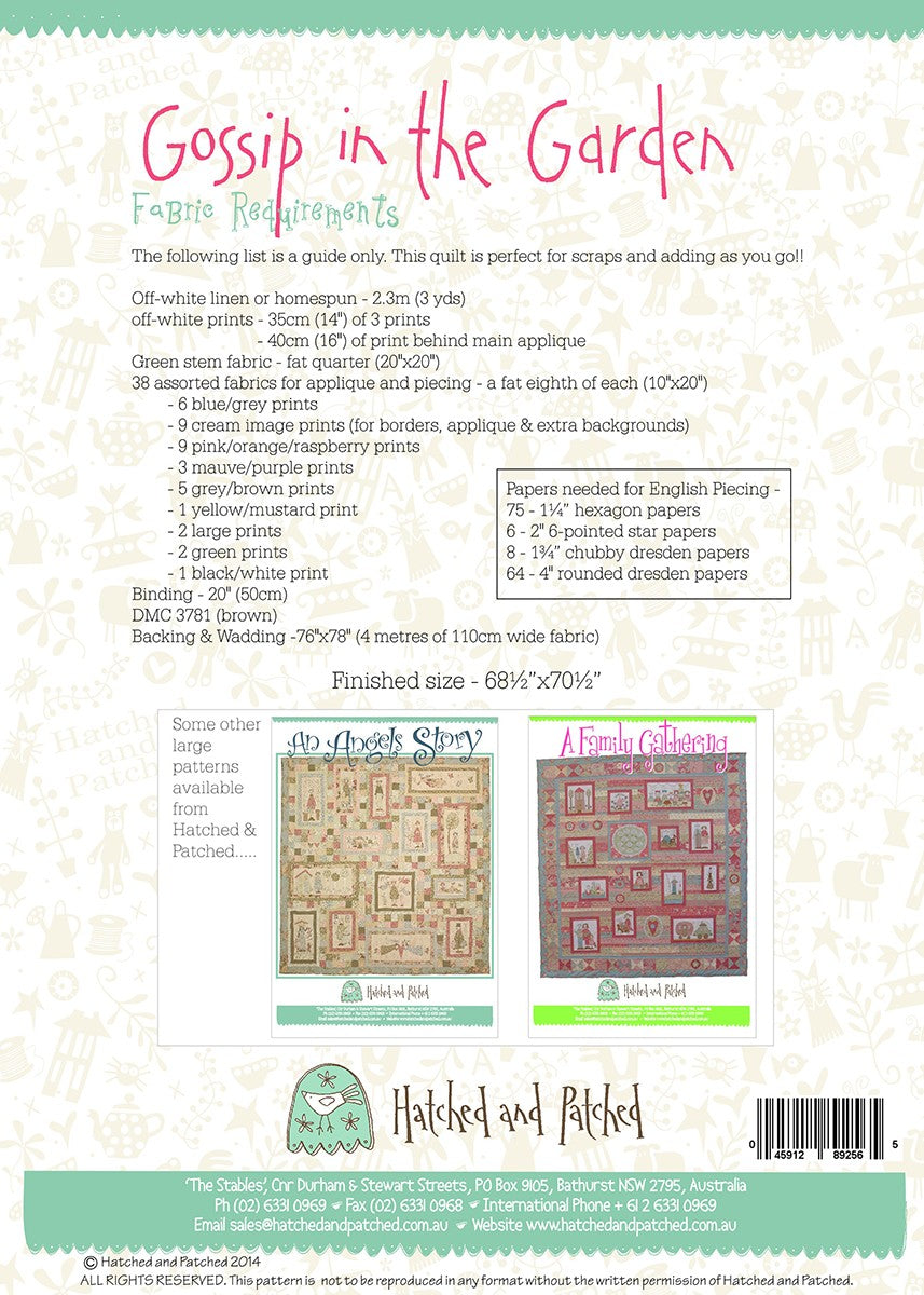 Gossip In The Garden Applique Quilt Pattern by Hatched & Patched