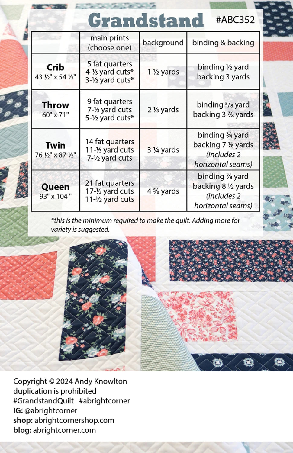 Grandstand Quilt Pattern by A Bright Corner