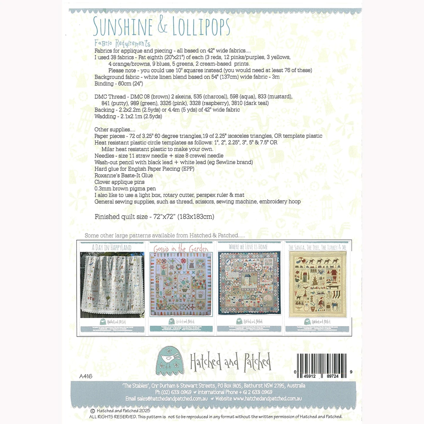 Sunshine & Lollipops Applique Quilt Pattern by Hatched & Patched