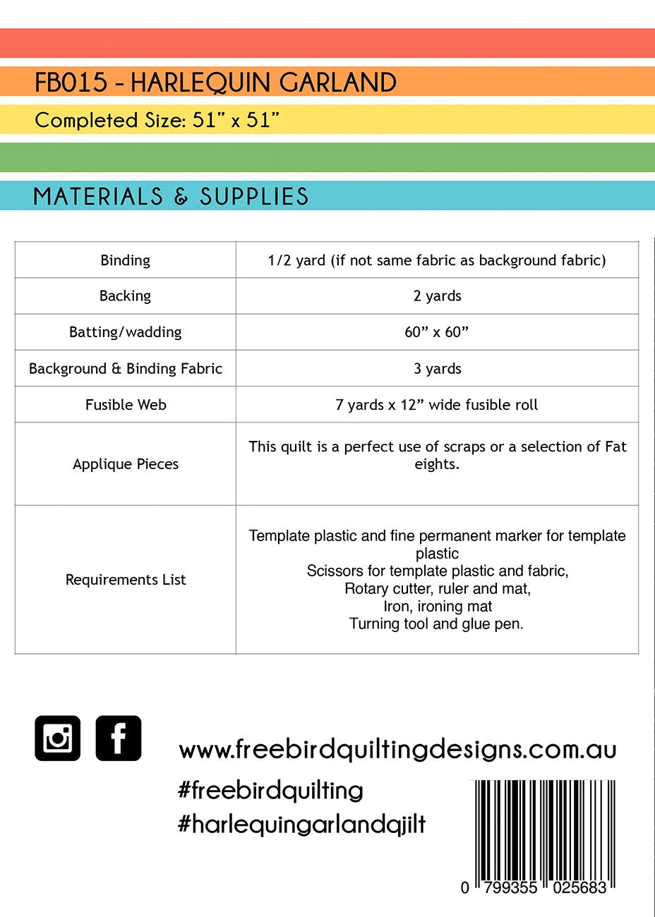 Harlequin Garland Applique Quilt Pattern by Free Bird Quilting Designs