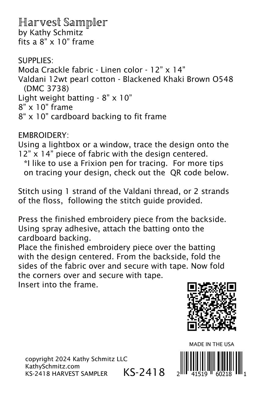 Harvest Sampler Embroidery Pattern by Kathy Schmitz